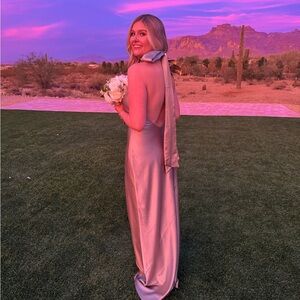 Show Me Your MuMu Backless Satin Dress in Cream - Jasmine Halter Maxi Dress